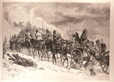 The War Between Servia and Bulgaria: Servian Artillery Crossing the Ploca Mountains in a Snowstorm, from 